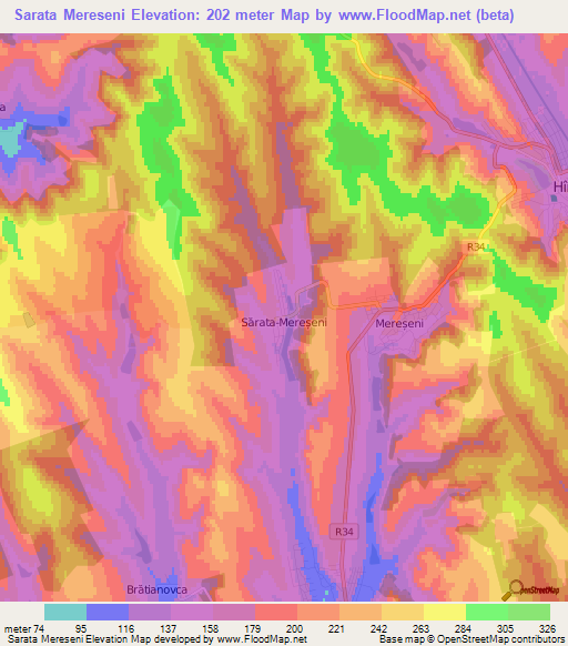 Sarata Mereseni,Moldova Elevation Map