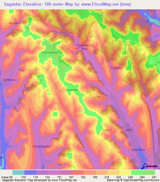 Sagaidac,Moldova Elevation Map