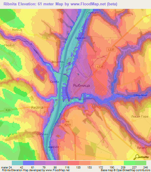 Ribnita,Moldova Elevation Map