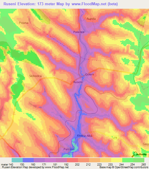 Ruseni,Moldova Elevation Map