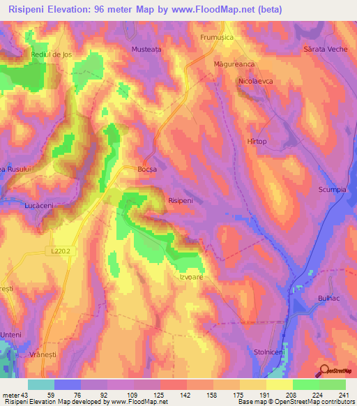 Risipeni,Moldova Elevation Map