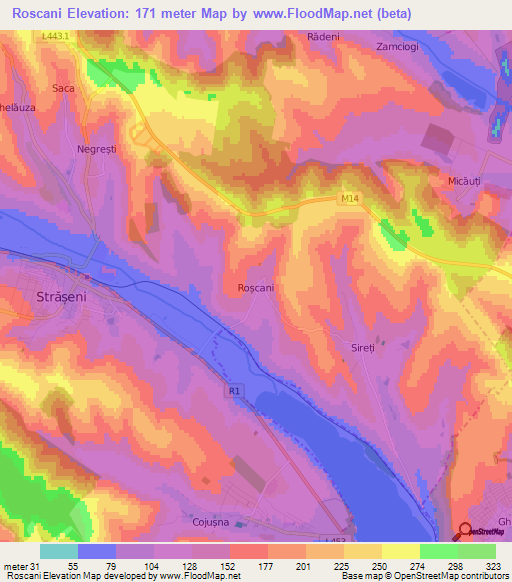 Roscani,Moldova Elevation Map