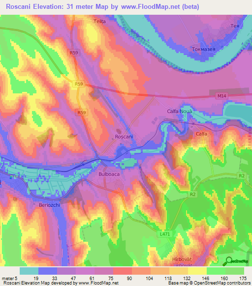 Roscani,Moldova Elevation Map