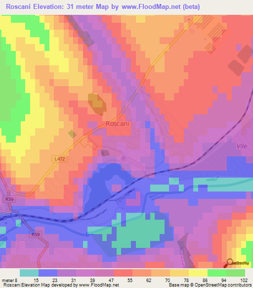 Roscani,Moldova Elevation Map