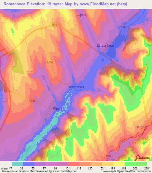 Romanovca,Moldova Elevation Map