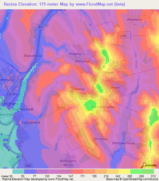 Rezina,Moldova Elevation Map