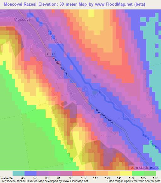 Moscovei-Razesi,Moldova Elevation Map