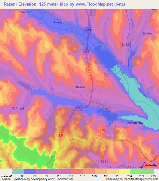 Razeni,Moldova Elevation Map