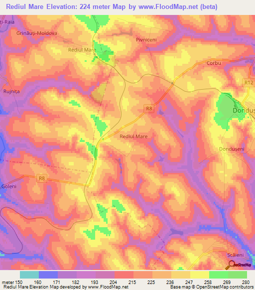 Rediul Mare,Moldova Elevation Map