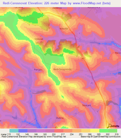 Redi-Ceresnovat,Moldova Elevation Map