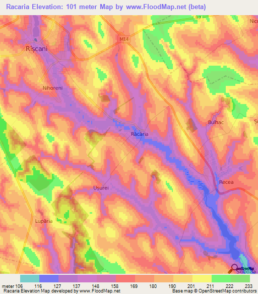 Racaria,Moldova Elevation Map