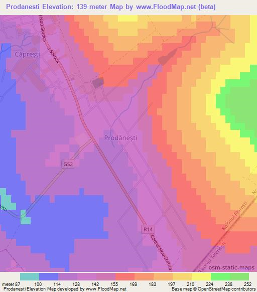 Prodanesti,Moldova Elevation Map