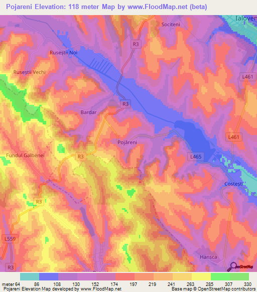 Pojareni,Moldova Elevation Map