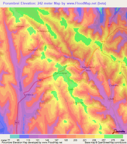 Porumbrei,Moldova Elevation Map