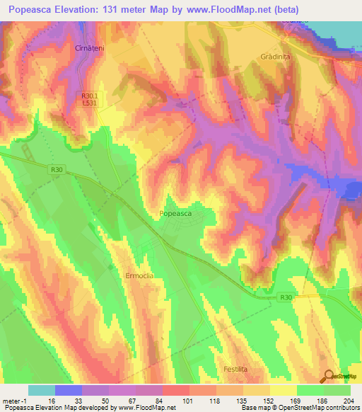 Popeasca,Moldova Elevation Map