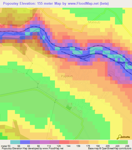 Popoutsy,Moldova Elevation Map