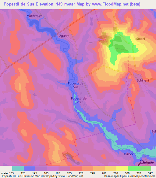 Popestii de Sus,Moldova Elevation Map