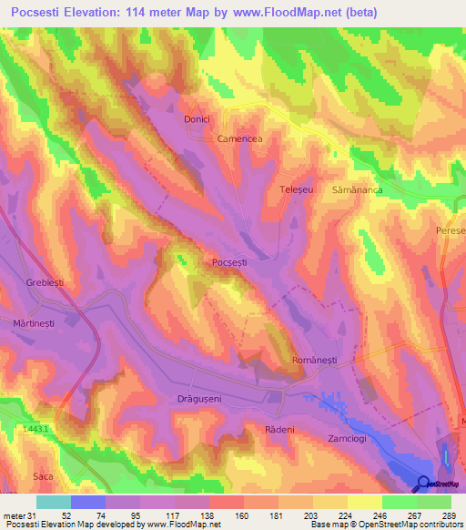 Pocsesti,Moldova Elevation Map