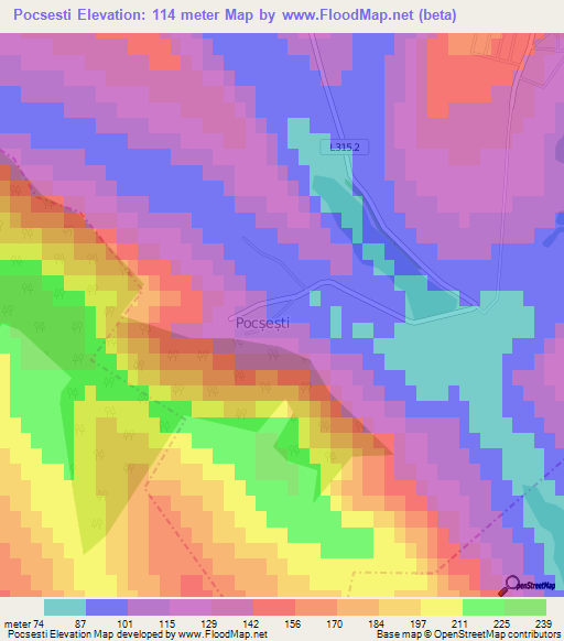 Pocsesti,Moldova Elevation Map