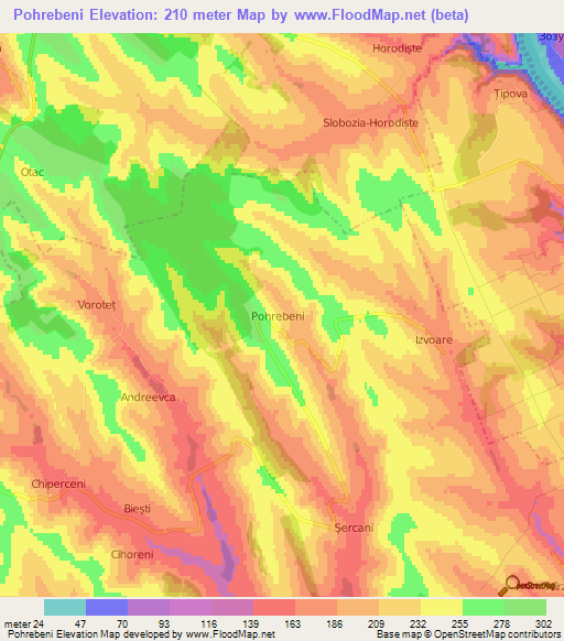 Pohrebeni,Moldova Elevation Map