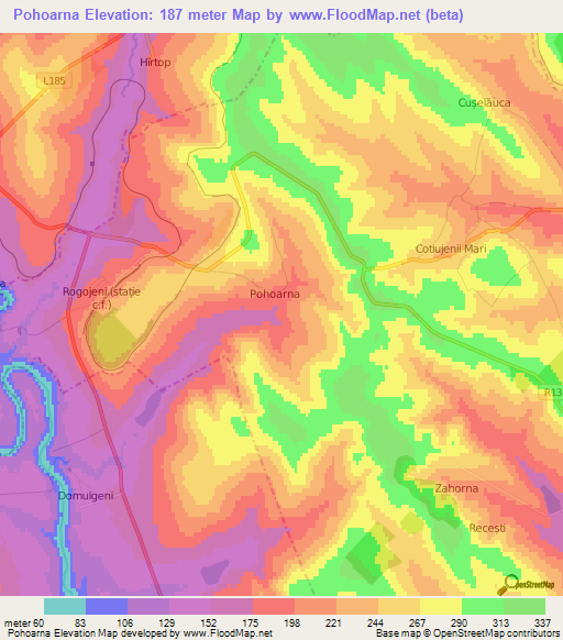 Pohoarna,Moldova Elevation Map