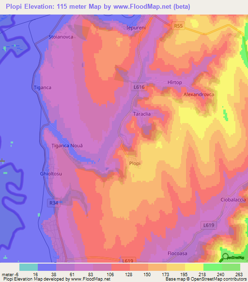 Plopi,Moldova Elevation Map