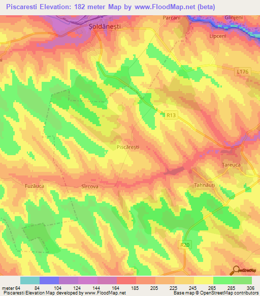 Piscaresti,Moldova Elevation Map