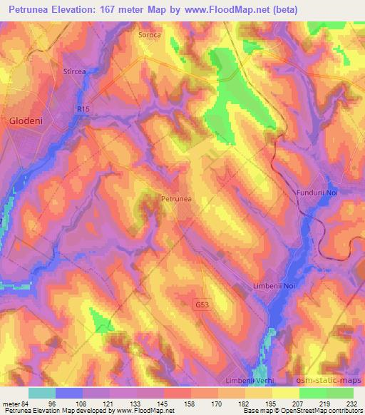 Petrunea,Moldova Elevation Map