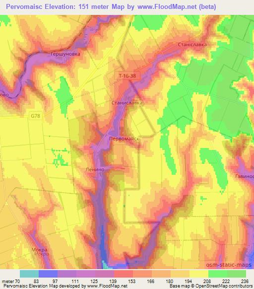 Pervomaisc,Moldova Elevation Map