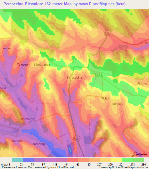 Peresecina,Moldova Elevation Map