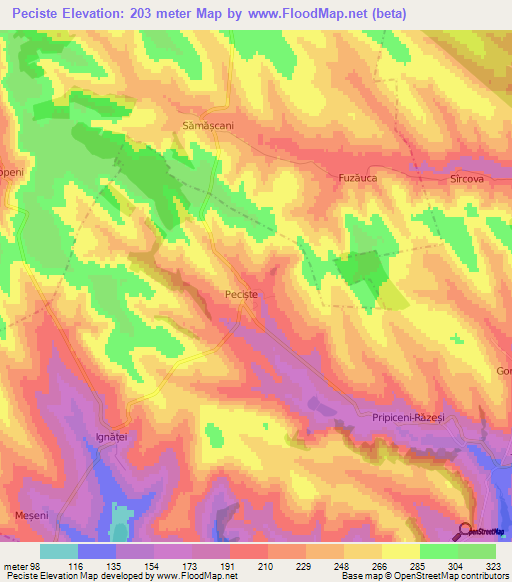 Peciste,Moldova Elevation Map