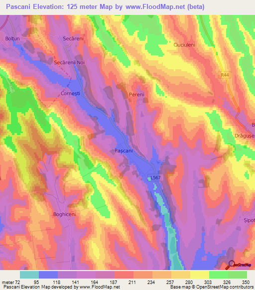 Pascani,Moldova Elevation Map