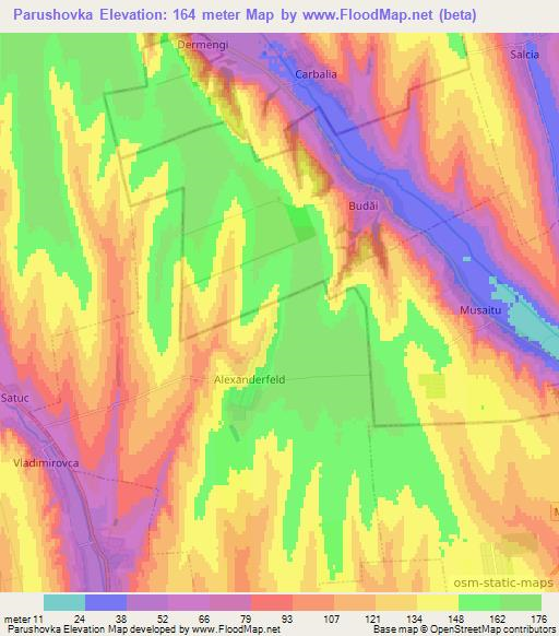 Parushovka,Moldova Elevation Map