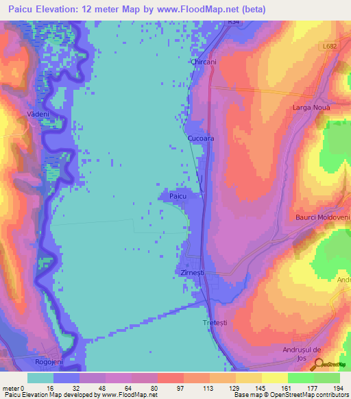 Paicu,Moldova Elevation Map