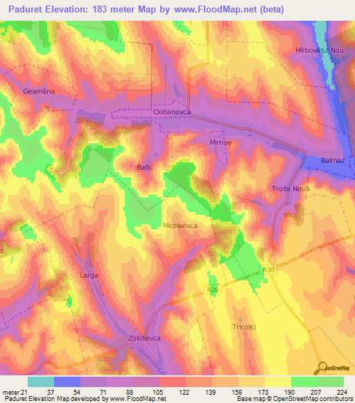 Paduret,Moldova Elevation Map