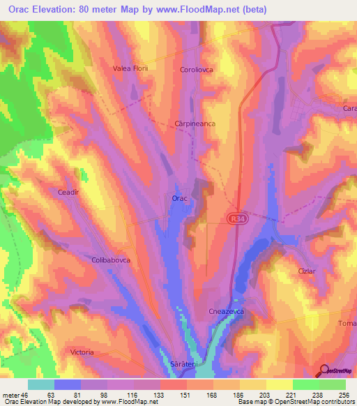 Orac,Moldova Elevation Map