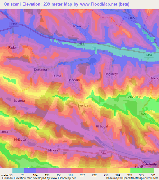 Oniscani,Moldova Elevation Map