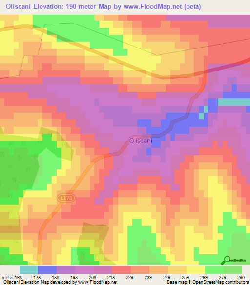 Oliscani,Moldova Elevation Map