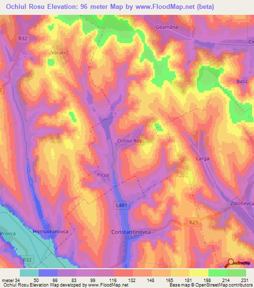 Ochiul Rosu,Moldova Elevation Map