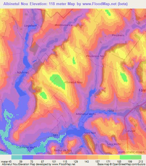 Albinetul Nou,Moldova Elevation Map