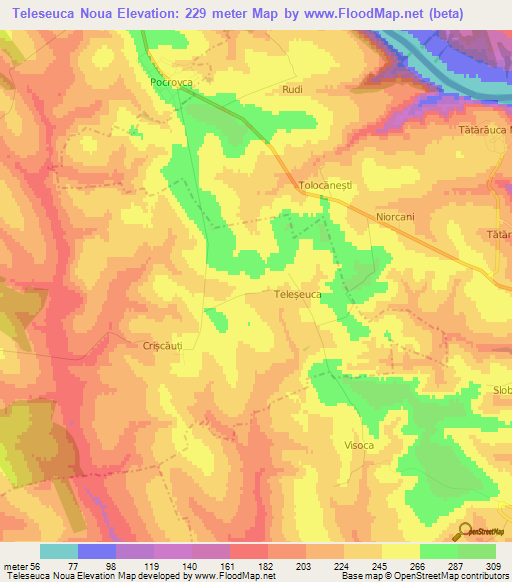 Teleseuca Noua,Moldova Elevation Map