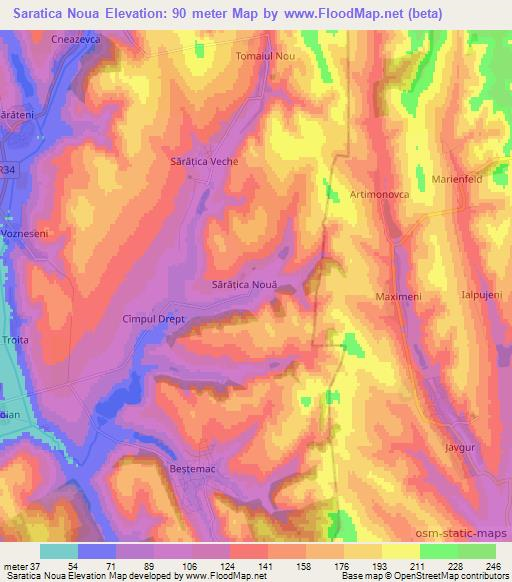 Saratica Noua,Moldova Elevation Map