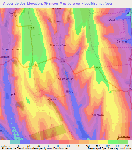 Albota de Jos,Moldova Elevation Map