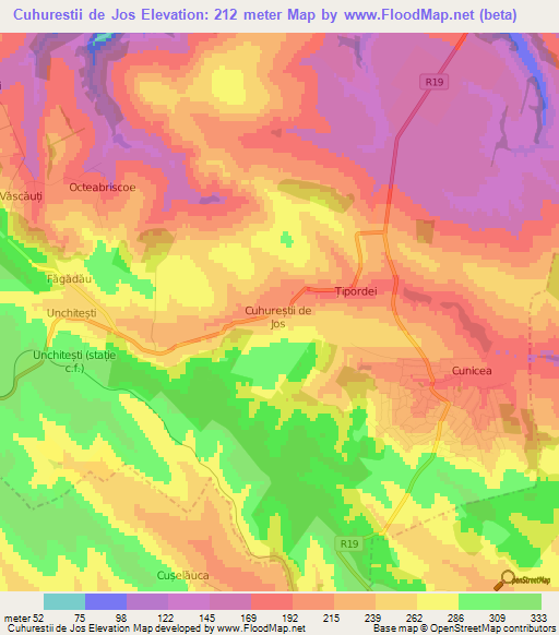 Cuhurestii de Jos,Moldova Elevation Map