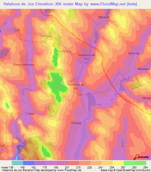 Halahora de Jos,Moldova Elevation Map