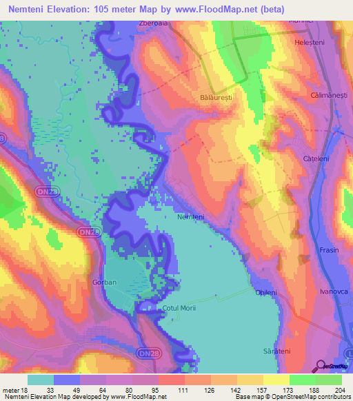 Nemteni,Moldova Elevation Map