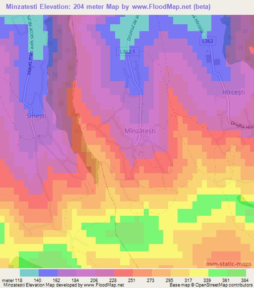 Minzatesti,Moldova Elevation Map