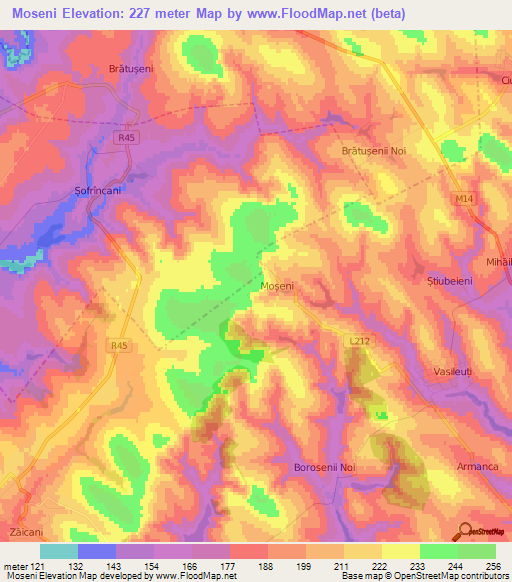 Moseni,Moldova Elevation Map