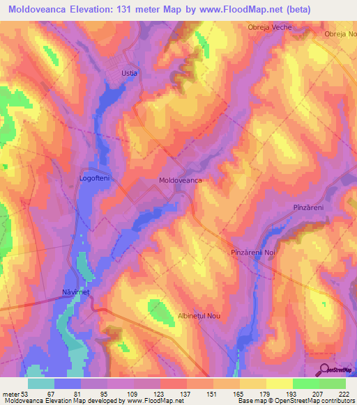 Moldoveanca,Moldova Elevation Map