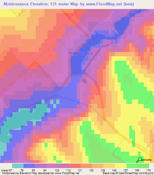 Moldoveanca,Moldova Elevation Map